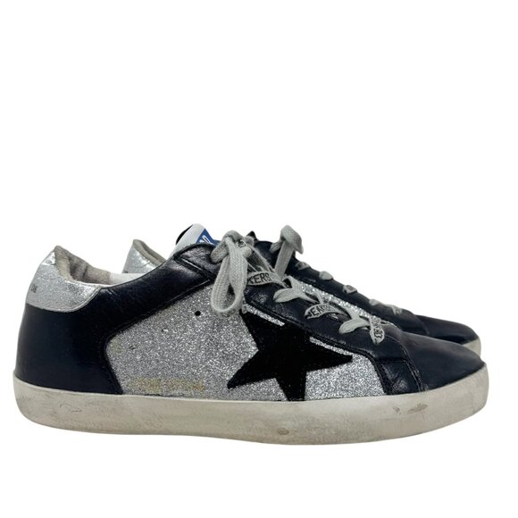 Golden Goose Shoes - Golden Goose Superstar Sneakers Women Size 37 Silver Glitter Black Star Leather